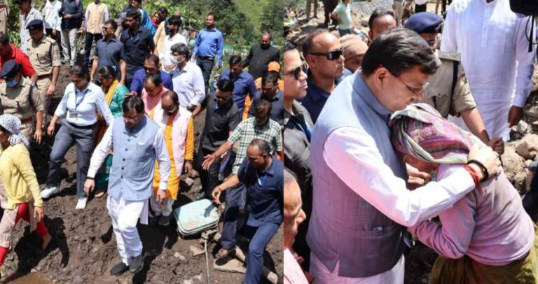 CM-dhami-inspected-disaster-affected-areas-in-nandanagar-chamoli
